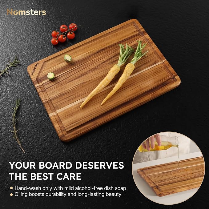 17" Teak Wood Cutting Boards for Kitchen Wooden Chopping Board Non Slip | High-End Teak, Over Sink, Wooden Chopping & Charcuterie Board, Easy to Clean, Non Slip, Ideal Kitchen Gift, Solid Thick