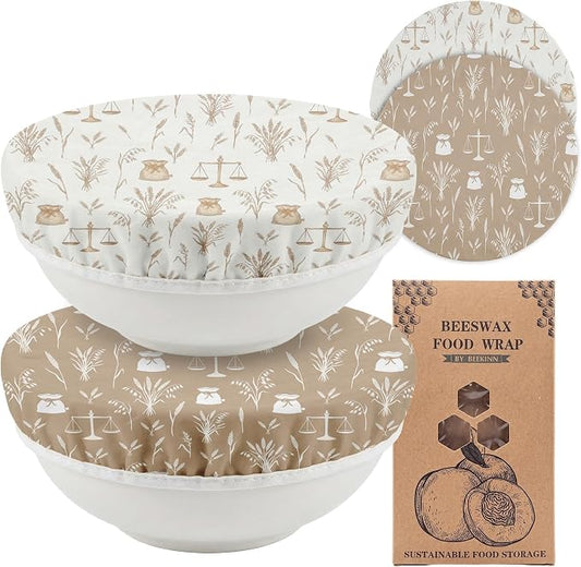 2Pcs Beige Reusable Beeswax Bowl Covers Bread Sourdough Bowl Covers for Proofing Rustic Wheat Reusable Elastic Bread Sourdough Cover Wrap Dough Proofing Food Storage Kitchen Baking Supplies