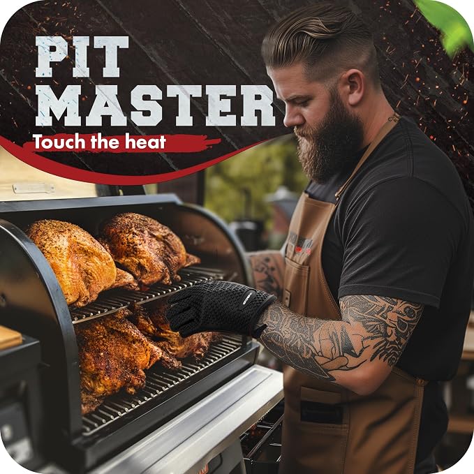 KITCHEN PERFECTION XL Silicone Smoker Oven Gloves-Extreme Heat Resistant BBQ Gloves-Handle Hot Food Right on Your Grill Fryer&Pit|Waterproof Grilling Cooking Baking Mitts|Superior Value Set+3 Bonuses | Waterproof, 5-Finger Design For A Better Grip, for...