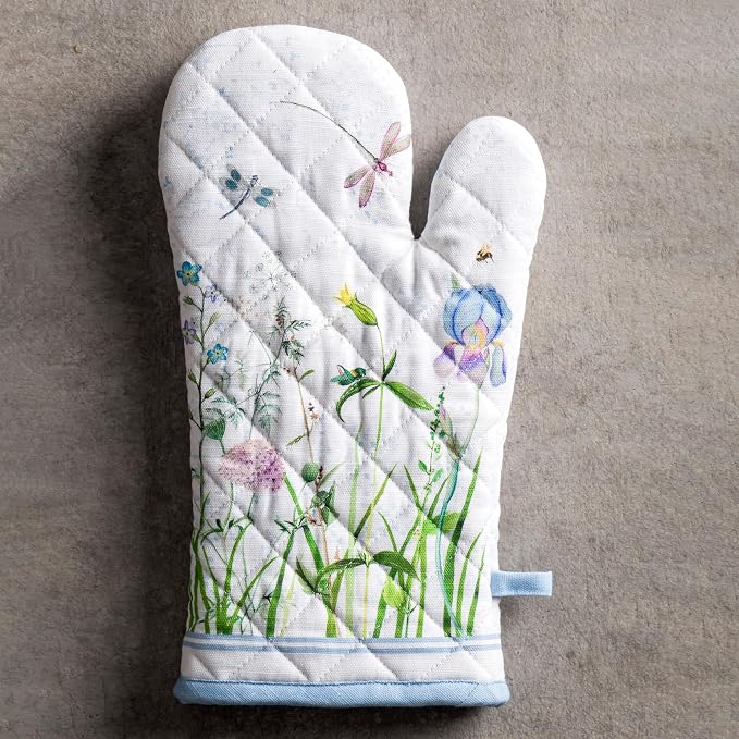 Maison d'Hermine Oven Gloves 100% Cotton Oven Mitt (7" x 13", Pack of 1) | With Loop Heat Resistant BBQ Cooking Gloves Baking Grilling Kitchen Handling Hot Pans Spring Summer - Fleurs De Mai
