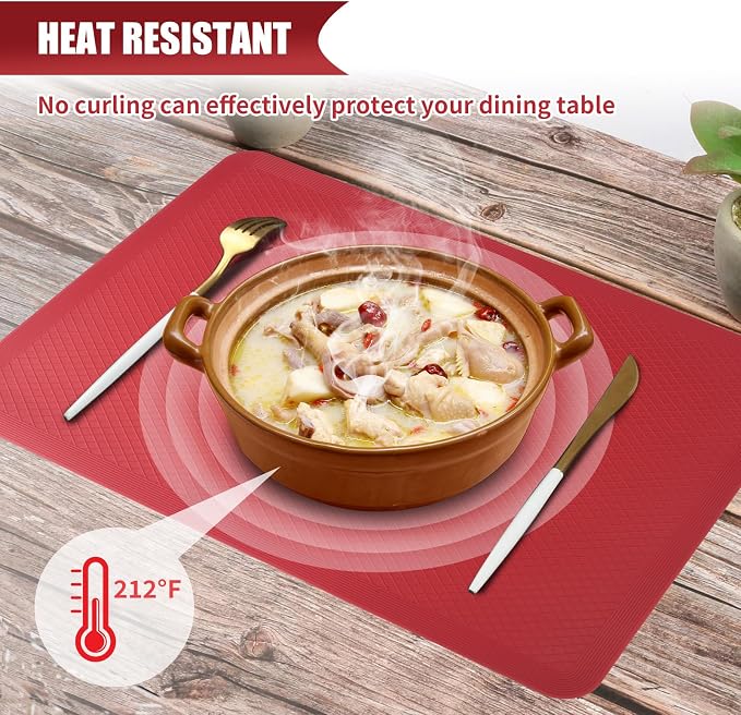 Silicone Table Mats Set of 4,Heat Resistant Mats,Washable Placemats, Silicone Placemats for Dining Table and Kitchen Table.