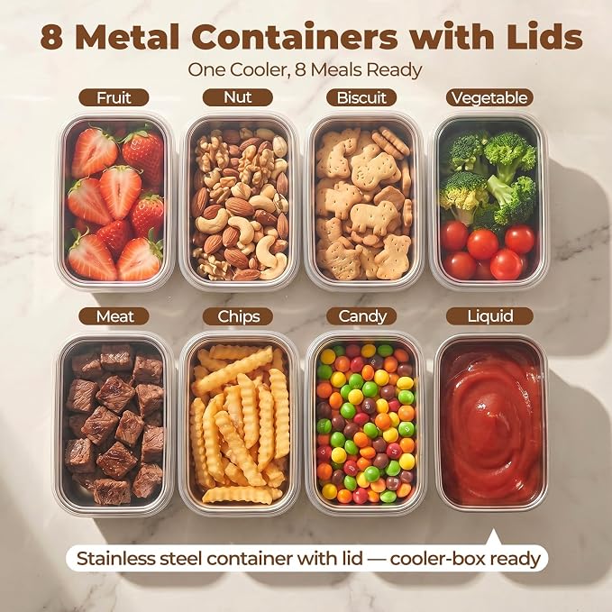 Homelove Snackle Box Container, Snack Container Divided Serving Tray with 8-Compartment Snack Platter, Lid and Handle, Food Organizer for Outdoor Travel Party Beach Picnic