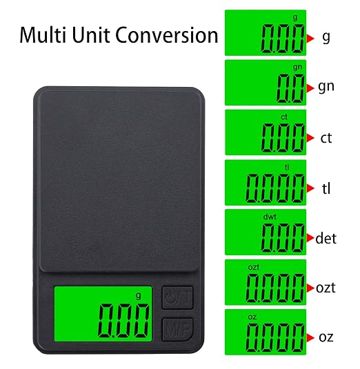 Digital Pocket Scale 1000g x 0.01g Weigh Gram Scale, Mini Scale, Digital Grams Scale, Food Scale, Jewelry Scale, Kitchen Scale with Backlit LCD, 7 Units Tare, Battery Included, Black