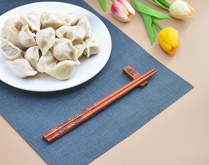 Dragon & Phoenix Reusable Chopsticks Set with Holders - Wooden Chopsticks 2 Pairs for Wedding & Anniversary Gift (Dragon and Phoenix)