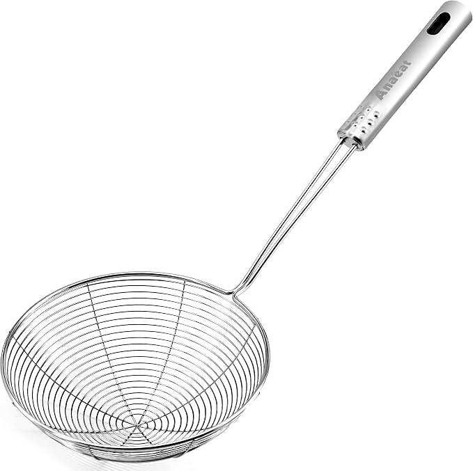 Anaeat 6.1" Stainless Steel Spider Skimmer, Professional Kitchen Pasta Strainer Spoon with Long Handle - Asian Strainer Ladle Wire Skimmer Spoons for Cooking and Frying