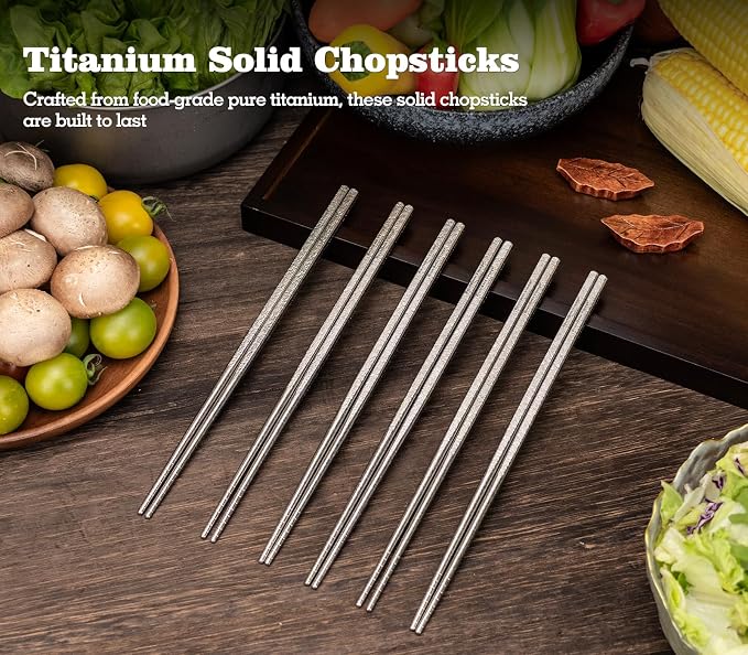 Boundless Voyage 23cm Pure Titanium Solid Chopsticks, Food Grade Titanium Chopstick, Reusable Non-Slip Metal Chopsticks for Home Kitchen, Restaurant, Gift (Ti1184T)