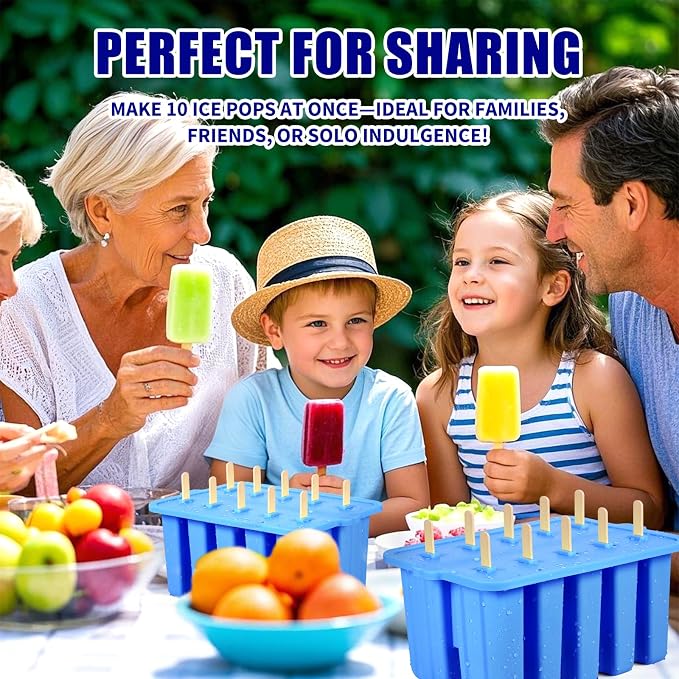 Silicone Popsicles Molds, Food Grade Popsicle Molds for Kids, Homemade Popsicle Mold, BPA Free Ice Cream Mold, lce Pop Molds Maker-with Popsicle Sticks, Popsicle Bags, Funnel (Blue)