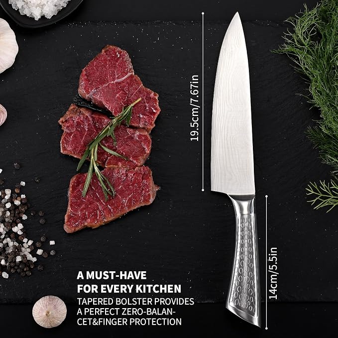 Chef Knife 10 inch Kitchen Knife Damascus Pattern Stainless Steel with Non-slip Hollow Handle