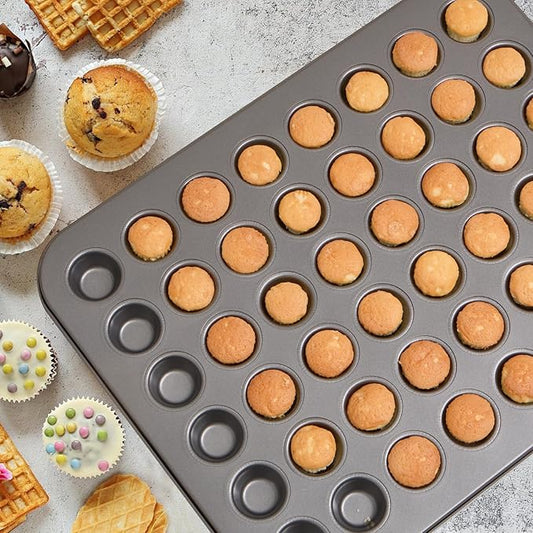 1-Piece 48 Cup Steel Muffin Pan – Non-Stick Mini Cupcake Pan, Bakeware Mini Muffin Tin, Dishwasher Safe(Round)