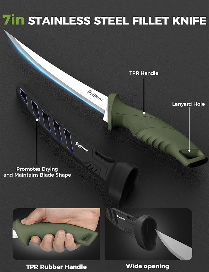 7 In Fillet Knife for fish,Stainless Steel Fishing Knife | Fishing Gear with Protective Sheath