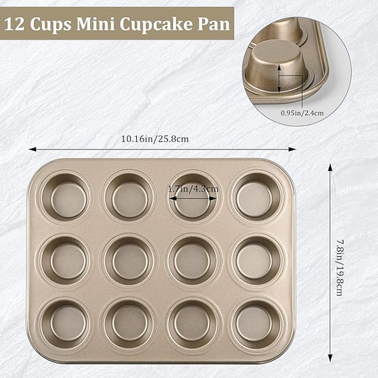 Mini Muffin Pan 2-Pack, Premium Small Cupcake Pans, Carbon Steel 12-Cup Muffin Tin, Versatile Non-Stick Bakeware