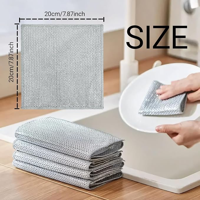Non-Scratch Wire Dish Cloth, 20PCS Double Layer Multipurpose Wire Dishwashing Rags for Wet and Dry, Dish Cloths for Washing Dishes, Stovetops, Kitchen Countertops with Ease