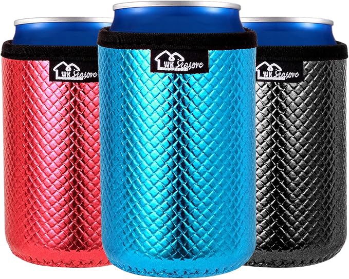 WKIEASON 12OZ Standard Can Coolers Sleeve Neoprene Can Coozies Insulators Can Koozies Cover for Beer Bottle PU Leather Neoprene Can Coolier for Soda Beverage Cokecola Can Sleeves-3PCS Pack