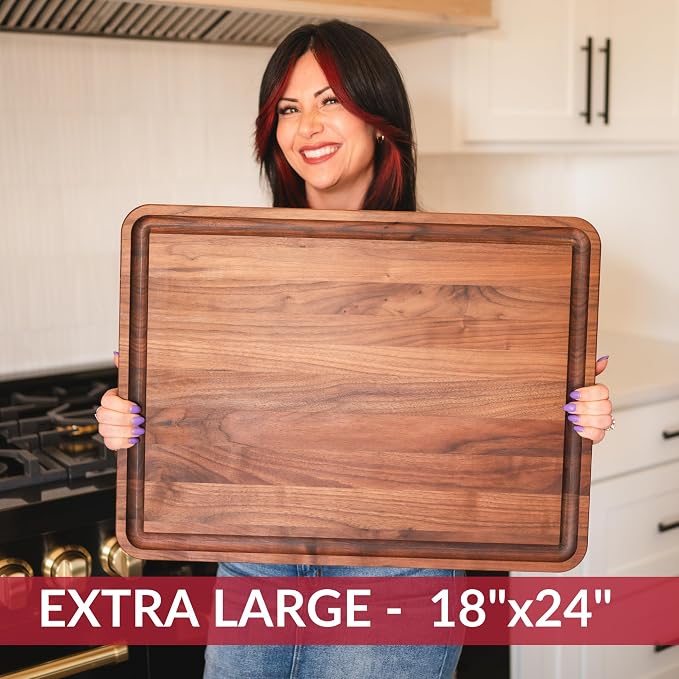 Virginia Boys Kitchens - Made in USA - Extra Large Walnut Wood Cutting Board - Brisket and Turkey Carving Board - Reversible with Juice Groove (Walnut, 24inx18inx1in)