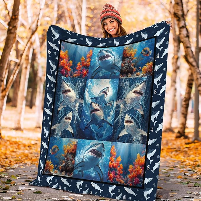 Yibuda Shark Blanket Ocean Underwater Flannel Plush Throw Blanket Cozy Nautical Coral Decor Fleece Stuff Blanket Gifts for Lover Girls Boys Kids Adults Women Bed Travel 60"x80"