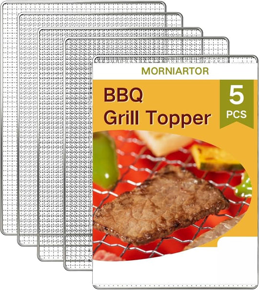 Grill Topper,5 PCS BBQ Grill Mesh Mat,14×10 Inch Mesh Baking Tray,Baking Rack Replacement Pad for Outdoor Barbecue, Camping & Picnics