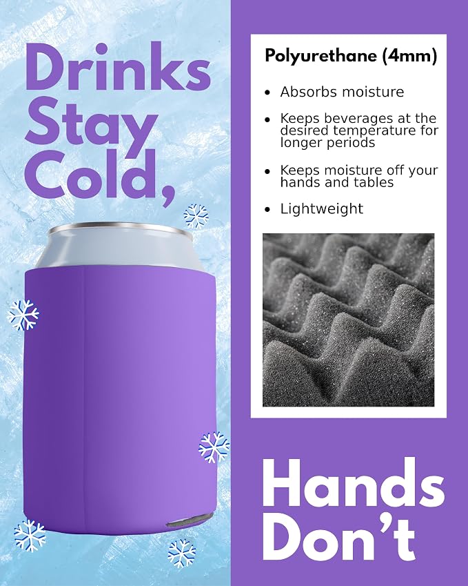 PartyPrints 1000 Pack Orchid Blank Can Cooler Sleeves, Customizable Bulk Can Coolers, Extra-Thick Collapsible Drink Insulator Sleeve, Beer Can Coolers for Party Beverages