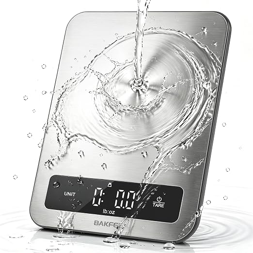 Waterproof Kitchen Food Scale, 1g/22lb, IP67, Rechargeable, Grey | Premium Stainless Steel & Tempered Glass, Clear LED Display, with 6 Units, Tare, Ideal for Cooking, Making Sourdough Bread
