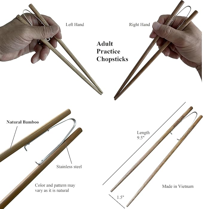 Training Chopsticks for Adults, Chopstick Helper and Trainer for Beginners | Reusable Not Disposable Dishwasher Safe No Microwave Right Left Hand Spring Connector Gift Box Included Made Vietnam