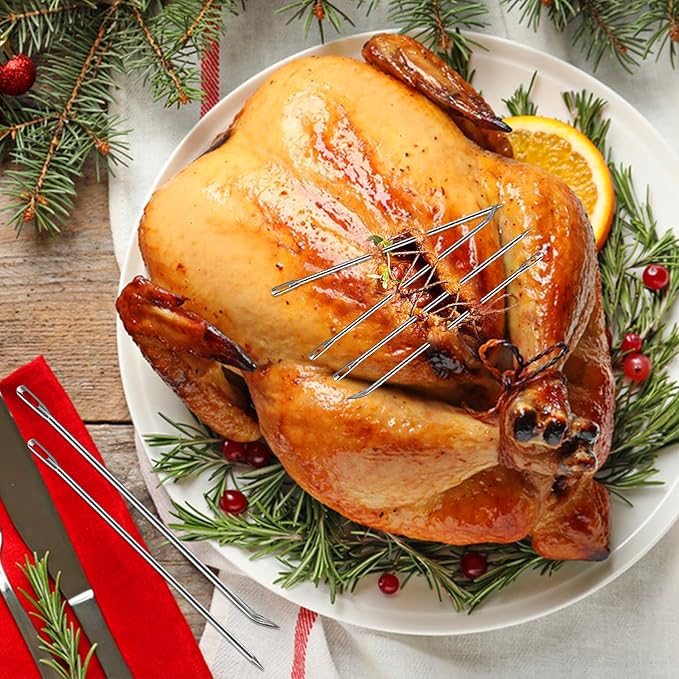 Ofargo Meat Trussing Needles, Roasting Trussing Needles for Lacing Roast Turkey, Chicken, Pork Skin, Whole Hog, Lamb, and Rotisserie Pig; 3pcs Curved Needles and 3pcs Straight Needles; 6pcs in All