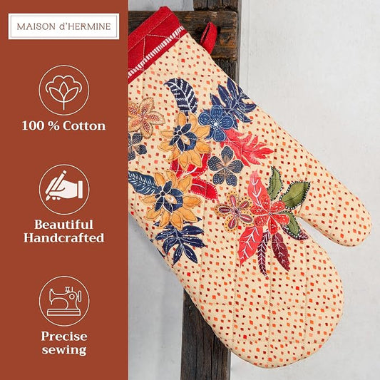 Maison d'Hermine Oven Gloves 100% Cotton Oven Mitt (7" x 13", Pack of 1) | With Loop Heat Resistant BBQ Cooking Gloves Baking Kitchen Handling Hot Pans Thanksgiving Christmas - Kalahari