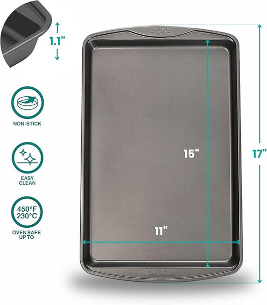 Baker's Secret Nonstick Cookie Sheet 15in baking area, Baking Tray for Oven Premium Food-Grade Coating, Non-stick Cookie Sheets, Baking Accessories - The Classic Collection (1x Medium 15" x 11")