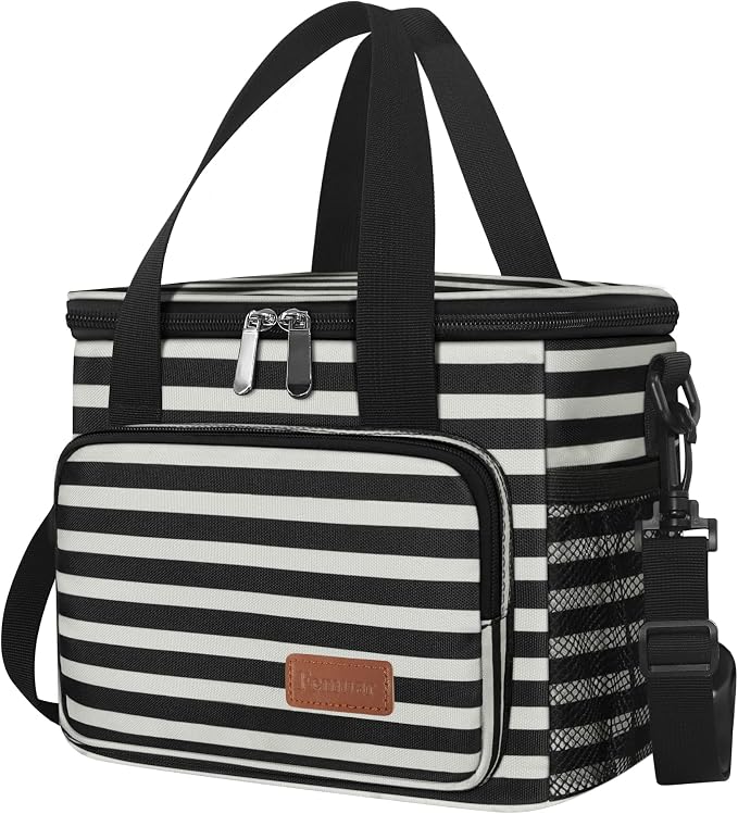 Lunch Bags for Women/Men, Insulated Lunch Bag for Work Office Picnic - Lunch Cooler Bag Leakproof Lunch Box with Adjustable Shoulder Strap - Stripe
