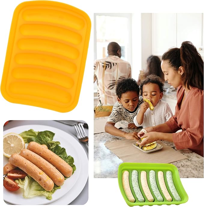 Kare & Kind 2x Silicone Sausage Molds - Non-Stick Flexible Hotdog Maker - 6-Cavity Baking Cooking Steaming Container - DIY Homemade Sausages - Includes 2x Silicone Mini Brushes and 20x Pastry Bags