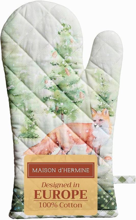 Maison d'Hermine Oven Gloves 100% Cotton Oven Mitt (7" x 13", Pack of 1) | With Loop Heat Resistant BBQ Cooking Gloves Baking Kitchen Handling Hot Pans Thanksgiving Christmas - Winter Mornings