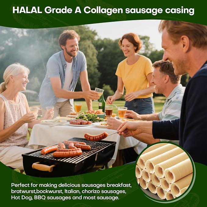 VONSYONG HALAL Sausage Casing, Grade A Edible Drying Collagen Sausage Casings for Flavorous Homemade Sausages 15m/49ft,Diameter 32mm/ 1 1/4'',1 Roll