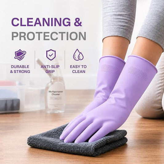 3 Pairs Dishwashing Gloves, Reusable Dish Gloves for Household Cleaning, Waterproof Rubber Dish Washing Glove