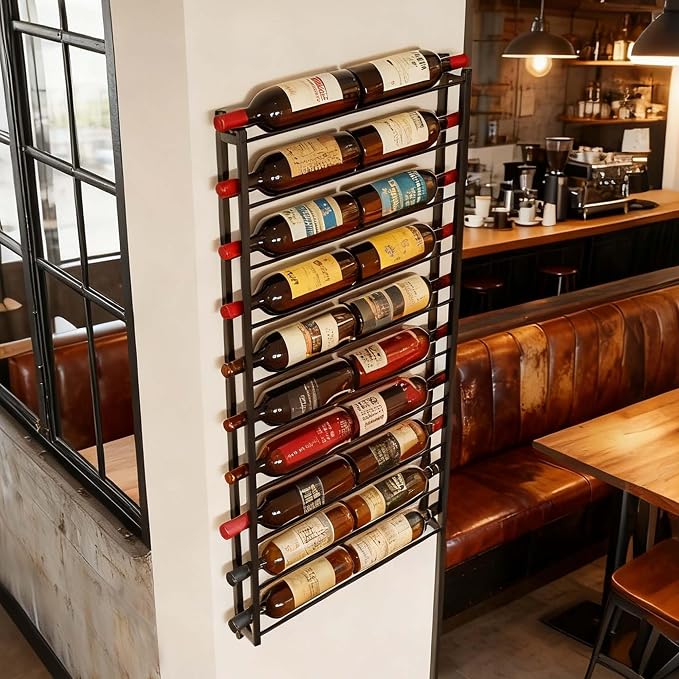 Wine Rack Wall Mounted: 20 Bottle Capacity Storage - 3.7'' Extra Wide Slots | Heavy Duty for Champagne & Magnum - Professional Grade for Wine Collectors - Rust-Resistant Matte Black Metal