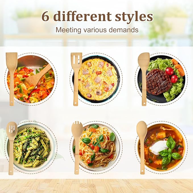 HANSGO Bamboo Kitchen Utensils Set – 6-Piece Wooden Cooking Set for Nonstick Cookwares and Cast Iron Pans, Durable Wooden Spoons, Perfect Housewarming Gifts, Apartment Essentials