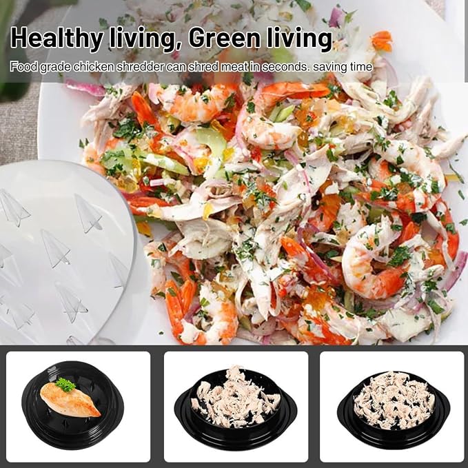 Chicken Shredder Tool Twist Large 10 Inch - Manual Chicken Breast Shredder, Clear Lid Meat Shredder Tool for Pork Beef, Non Slip Base, Easy Clean Dishwasher Safe (Black)