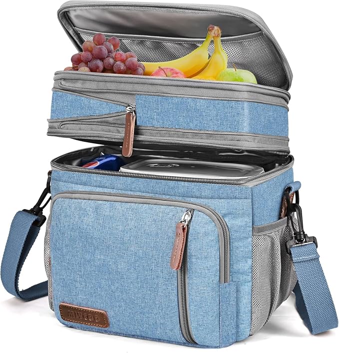 MIYCOO Lunch Bag for Men & Women, Expandable Double Deck Lunch Box, 15L | Leakproof & Waterproof, Portable, Large Soft Insulated Cooler bag for Adult, Work, Camping, Beach, Picnic, Travel