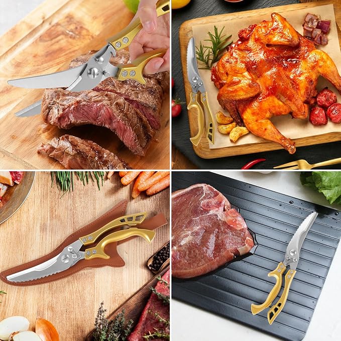 ANDONG Heavy Duty Kitchen Poultry Shears,Protective Sheath&Cleaning Cloth | Ultra-Sharp Stainless Blades,Serrated Edge, Spring Loaded, Dishwasher Safe,Cutting Food Cooking Meat Poultry Kitchen Utensils