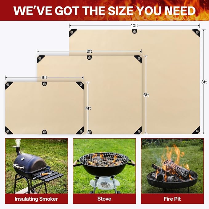 Welding Blanket Fire Resistant Large 6x8 ft - Fiberglass Flame Retardant Fabric 1022 °F High Temp Heat Shield Blankets Insulation Mat for Soldering, Grill, Industrial, Smoker, Camping