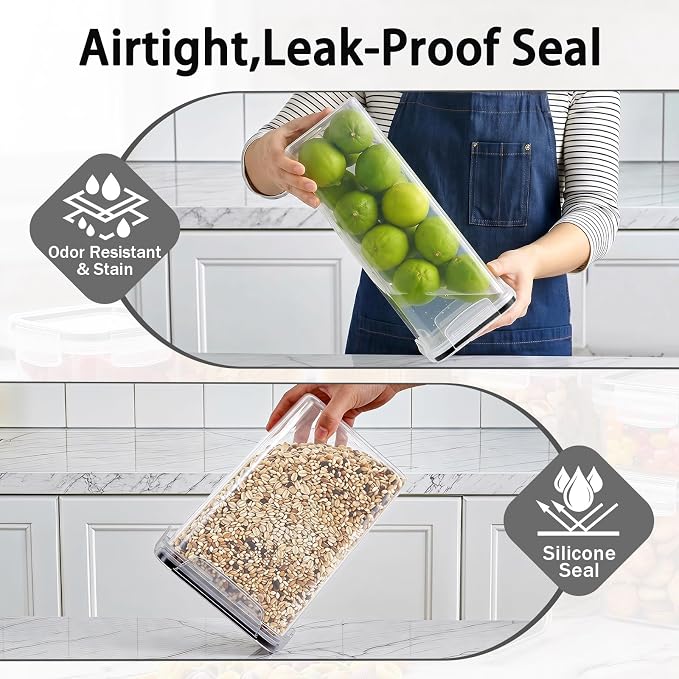 30 PCS Airtight Food Storage Containers with Lids, Plastic Kitchen and Organization Canisters for Cereal, Dry Food, Flour and Sugar, BPA-Free, PVC-Free, Includes Labels & Marker