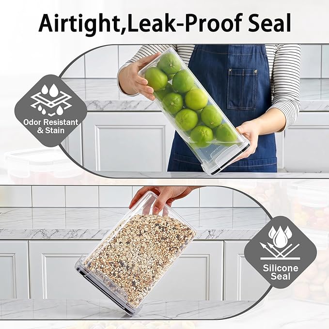 7 PCS Airtight Food Storage Containers with Lids, Plastic Kitchen and Organization Canisters for Cereal, Dry Food, Flour and Sugar, BPA-Free, PVC-Free, Includes Labels & Marker