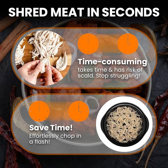 Chicken Shredder Tool Twist, Large Manual Meat Grinder Machine for Chicken & Beef, Strong Anti-Slip Base, Ergonomic Handle, BPA Free, Dishwasher-Safe (Black)