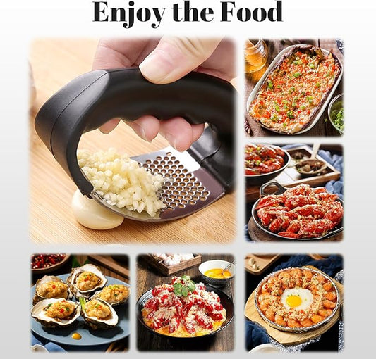 Garlic Press Rocker, Heavy Duty Stainless Steel Press With Peeler Tube, Mincer Tool Crusher Chopper for Smashing, Professional Kitchen Gadget Slicer Twister