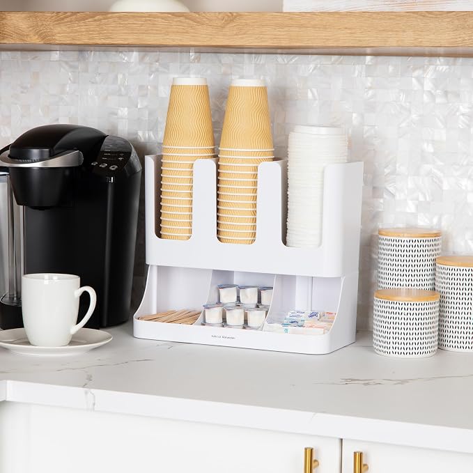 Mind Reader 6 Compartment Upright Breakroom Coffee Condiment and Cup Storage Organizer, White (Pack of 4)