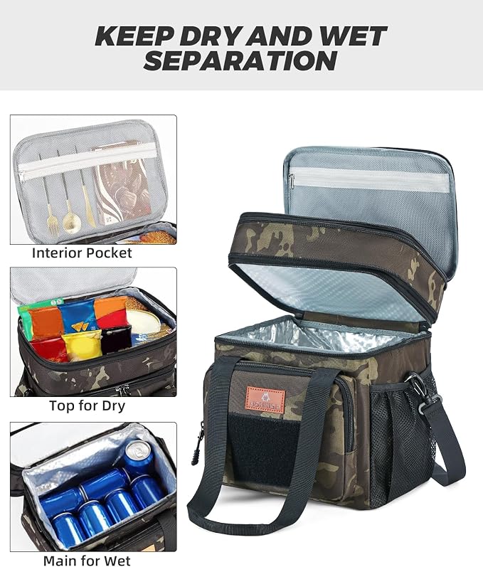 HSHRISH Expandable Large Tactical Lunch Box for Adults, Durable Insulated Lunch Bag with Lots of Storage Space, Cooler Bag for Men Women Work Outdoor Picnic Trip, 16 L, Black