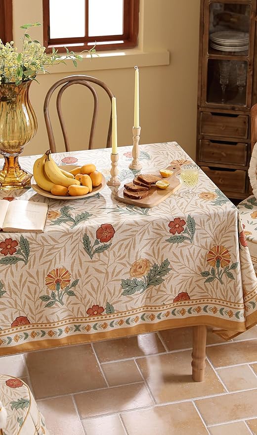 patdrea Designer French Vintage Rectangular Tablecloth,Yellow Floral Pattern Anti-Wrinkle Table Cloth,Dacorative Cover for Kitchen Dining Parties,Christmas,Thanksgiving,63"x87"-Cornflowers