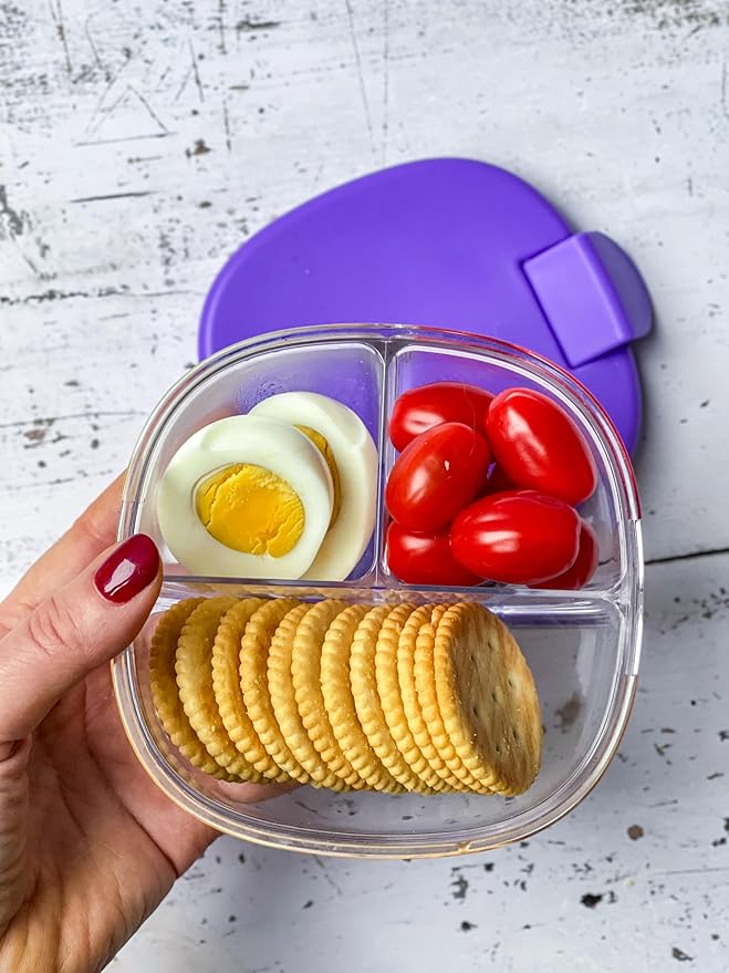 Yumbox Snack Bowl, Leakproof 3 Compartments, Removable Lid, Microwave, Dishwasher Safe, Kids Snacks, Granola Bowl, Snacks for school, work, travel (Hazy Purple)