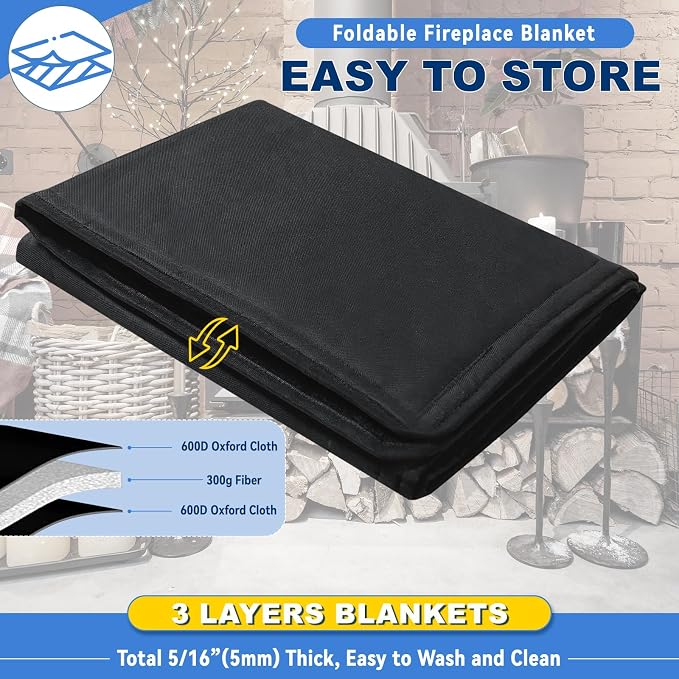 Magnetic Fireplace Cover, Fireplace Draft Stopper with 12 Pieces Strong Magnets, Fireplace Blanket for Heat Loss, Air Blocker for Winter and Summer, 36"x27", Black