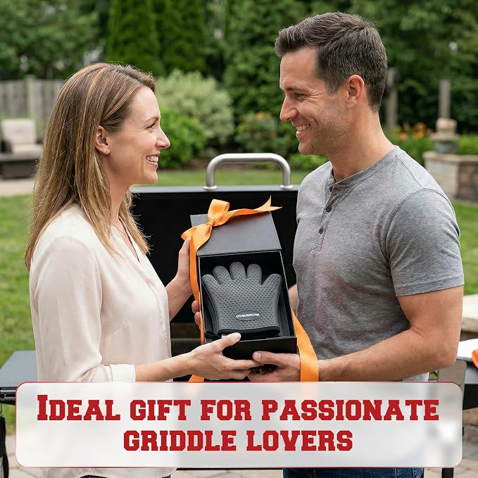 KITCHEN PERFECTION Silicone Griddle Grill Gloves Heat Resistant Oven Mitts | Waterproof, 5-Finger Design For A Better Grip, Best Griddle Grilling Accessories, Compatible with Blackstone, Weber & More