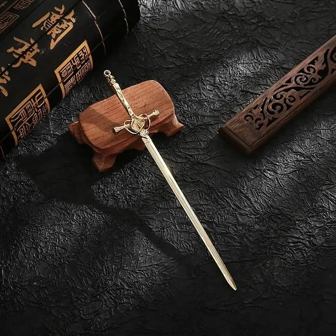 2PCS Hair Sticks for Buns,Hair Chopsticks,Sword Hair Pin,for Vintage Hair,Renaissance Chinese Hair Accessories,Metal Sword Hair Pins,Ancient Style Sword Hair Chopstick LINYUEARUI-Gold&Silver