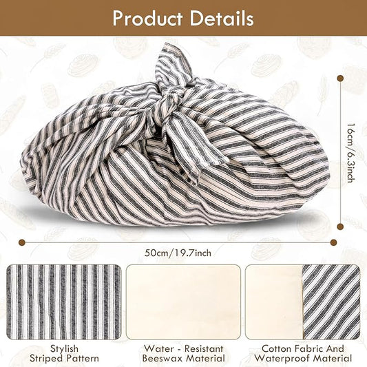 yeload 2 Pack Beeswax Bread Bags, Striped Linen Bento Bags, 14" Cotton Loaf Bag, Reusable Organic Food Storage, Sourdough Bag, Rustic Farmhouse Azuma Bukuro Origami Wrap for Baked Gifts (Red, 2)