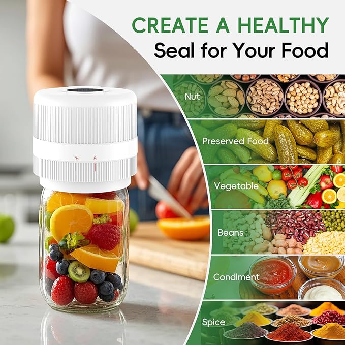 Mason Jar Vacuum Sealer Kit, Electric Sealer for Wide and Regular Mouth Mason Lids, Canning Vacuum Sealer Mason Jar, Automatic Vacuum Sealer Machine for Food Storage - White